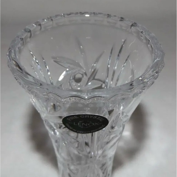Lenox Cut Lead Crystal Star Pattern Bud Flower Vase 6” Tall Czech Vintage Gift - Picture 3 of 5